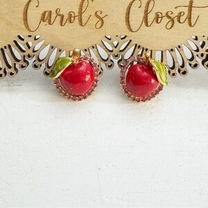 Gorgeous Vintage Vendome Crystal Rhinestones Clip On Apple Earrings